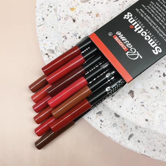 Coffret de 12 Rouges à Lèvres Longue Tenue avec Crayon Contour des Lèvres et Gloss Mat