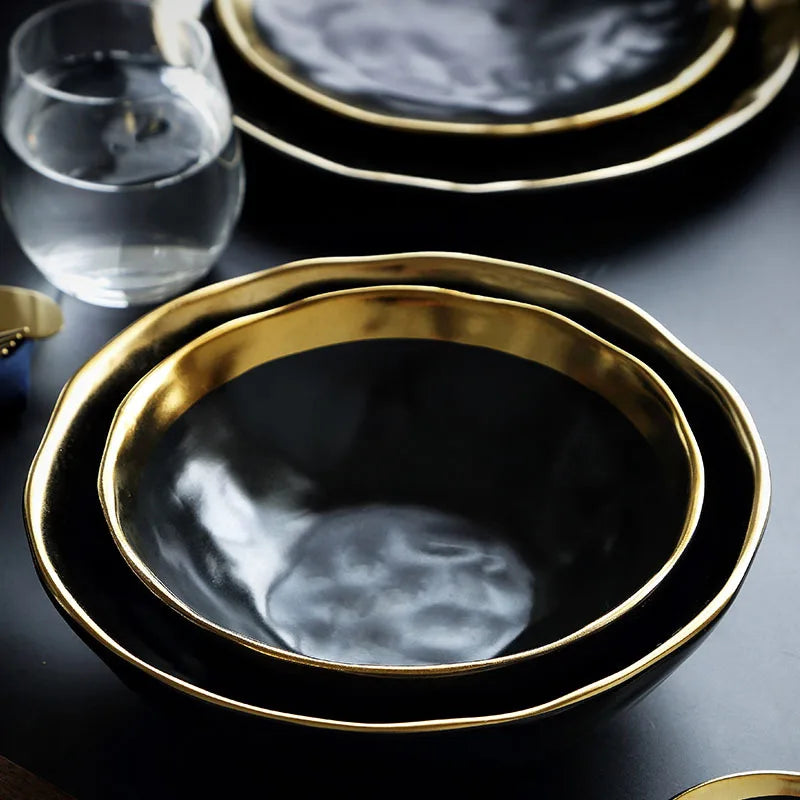 Set de Vaisselle en Céramique - Élégance Noire pour la Cuisine et la Table