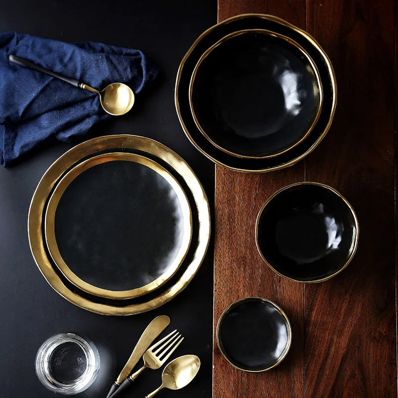 Set de Vaisselle en Céramique - Élégance Noire pour la Cuisine et la Table