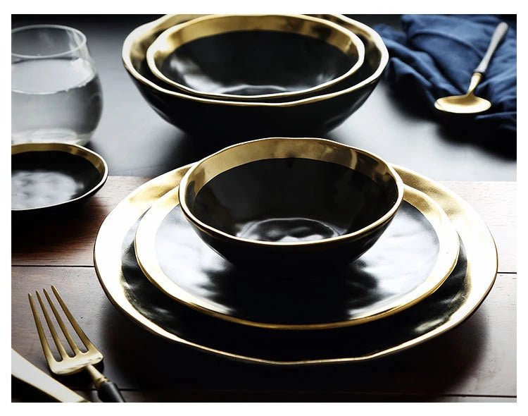 Set de Vaisselle en Céramique - Élégance Noire pour la Cuisine et la Table