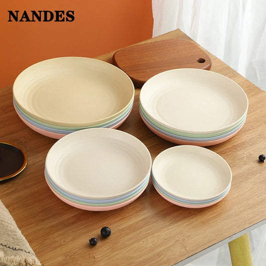 Wheat Straw Solid Color Round Plates Salad Dessert Dinner Reusable Microwave Safe Anti Fall And Shatter Plates Fruit Plate