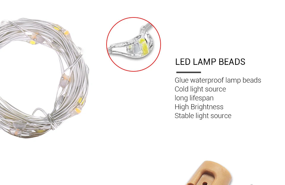 Guirlande LED en Bouchon de Bouteille – 2M, Lumière Chaude pour Décoration Festive