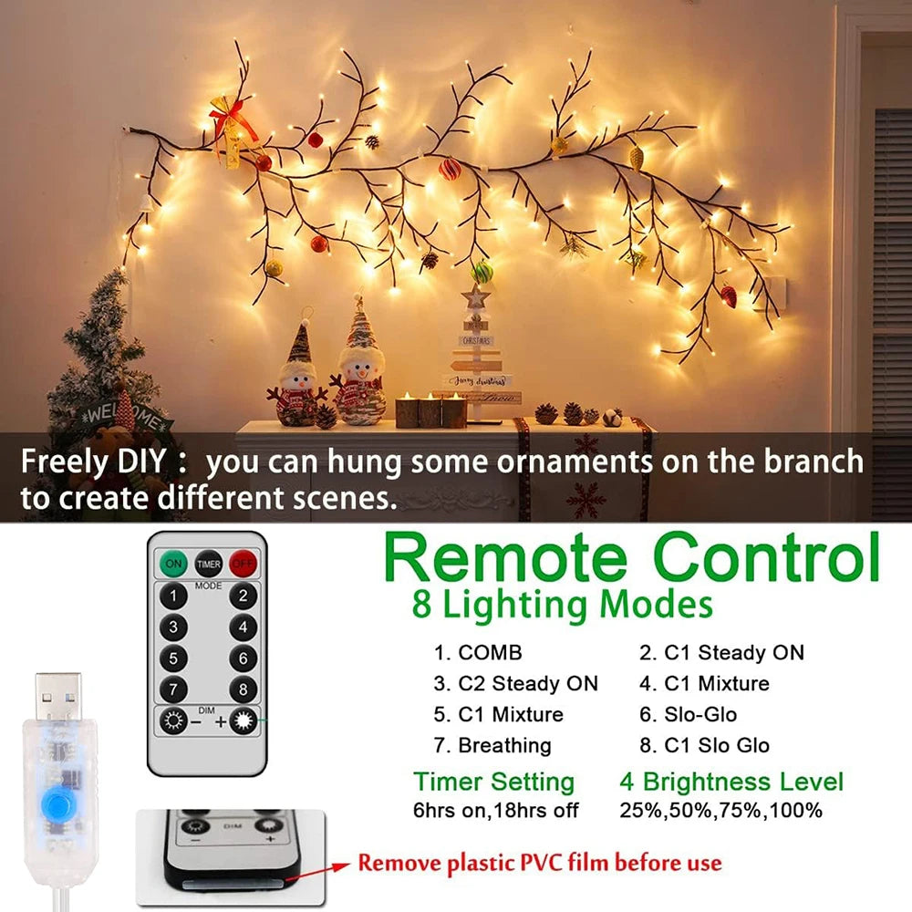 Lampe Arbre et Liane Flexible 96 LEDs – Lumière Décorative pour Noël et Ambiance Festive