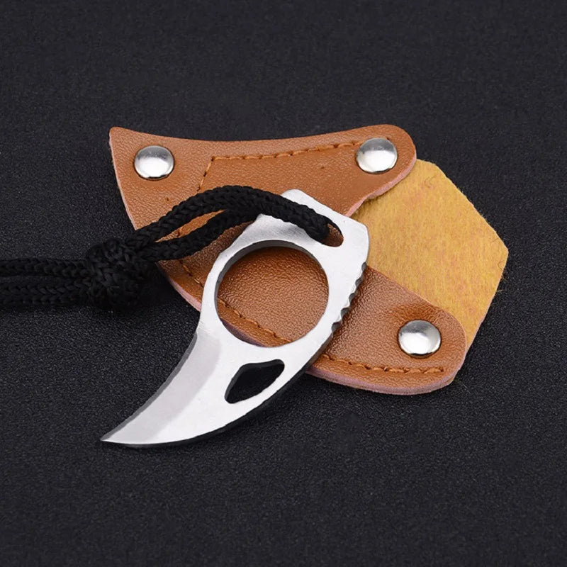 Mini Karambit de Poche avec Étui en Cuir – Outil Polyvalent pour Camping, Survie et Activités Extérieures