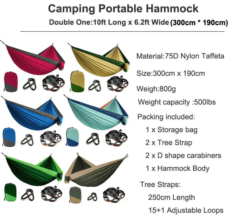 Hamac de Parachute Solide avec Sangles et Mousquetons Noirs - Camping, Voyage, Survie, Mobilier Extérieur pour Deux Personnes