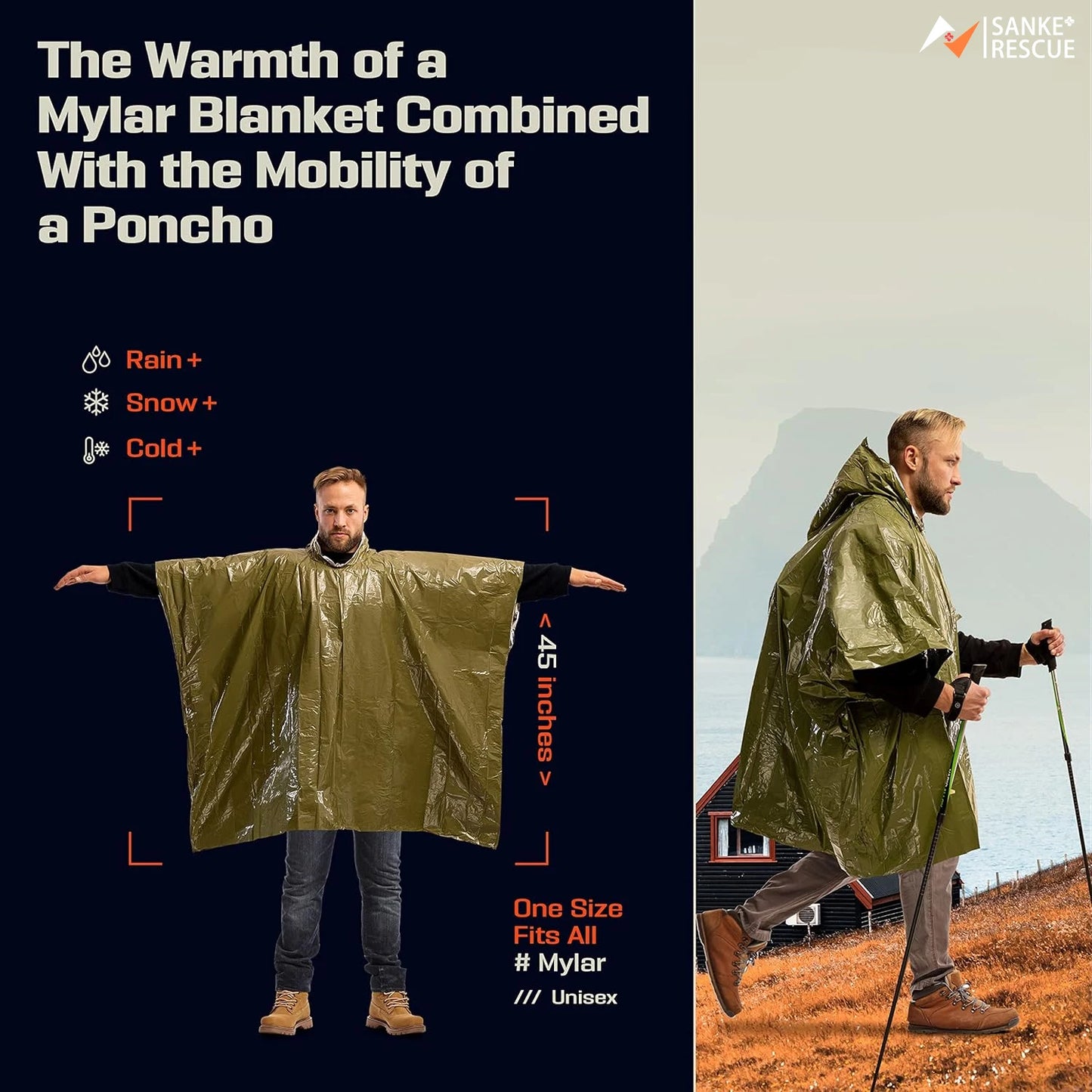 Poncho d’Urgence Imperméable – Film en Aluminium Jetable, Isolant Contre le Froid