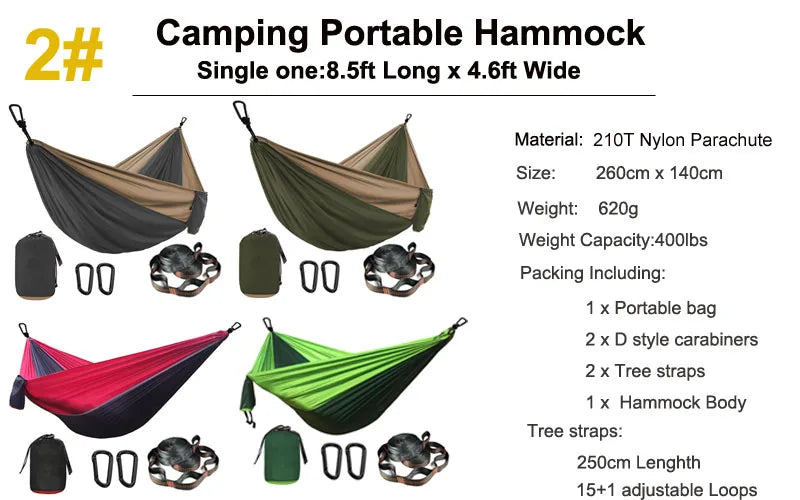 Hamac de Parachute Solide avec Sangles et Mousquetons Noirs - Camping, Voyage, Survie, Mobilier Extérieur pour Deux Personnes