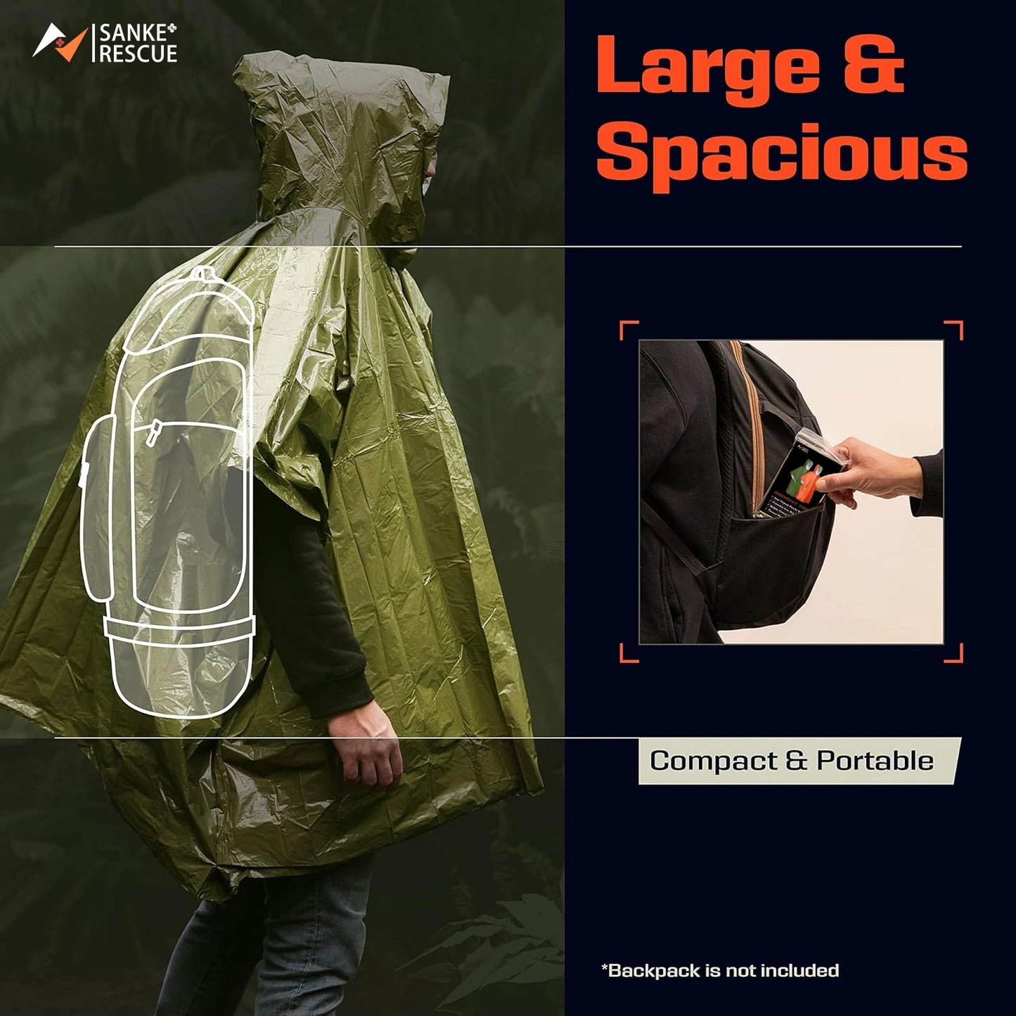 Poncho d’Urgence Imperméable – Film en Aluminium Jetable, Isolant Contre le Froid