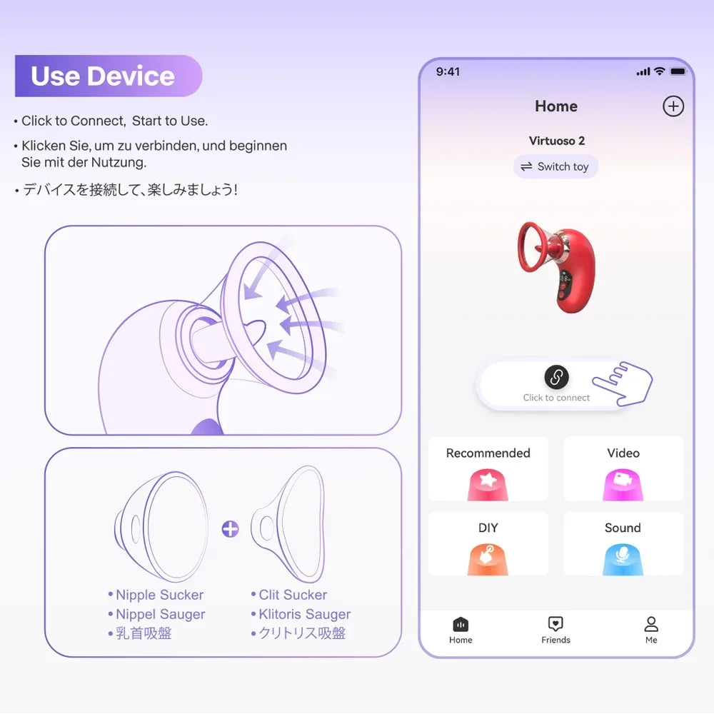Stimulateur 5-en-1 avec Léchage et Succion – Contrôle via Application