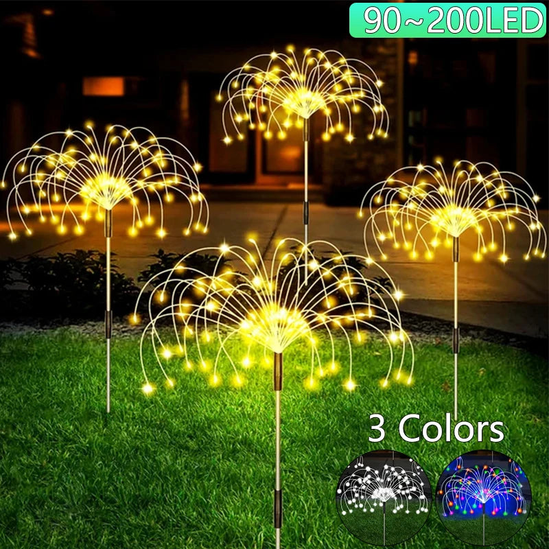 Guirlande Solaire LED "Feu d’Artifice" – 90 à 200 LED, Étanche, 8 Modes Lumineux