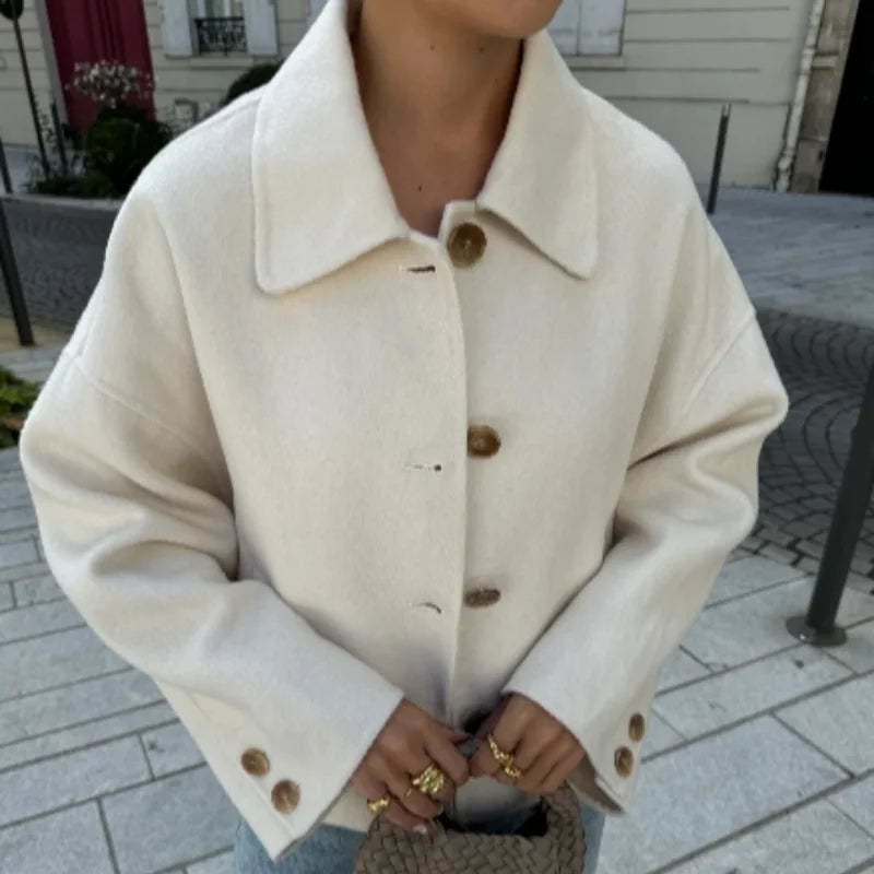 Veste Élégante pour Femme - Col à Revers, Boutonnage Simple, Demi-Saison