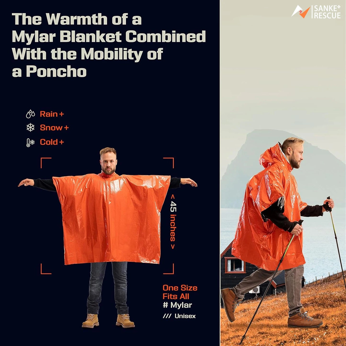 Poncho d’Urgence Imperméable – Film en Aluminium Jetable, Isolant Contre le Froid