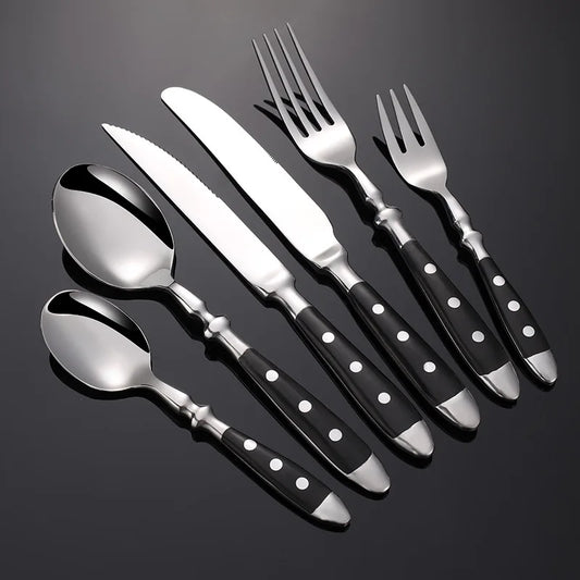 Western Stainless Steel Cutlery Set Wooden Handle Dining Knife Fork Tea Spoon Tableware Set Kitchen Dinnerware