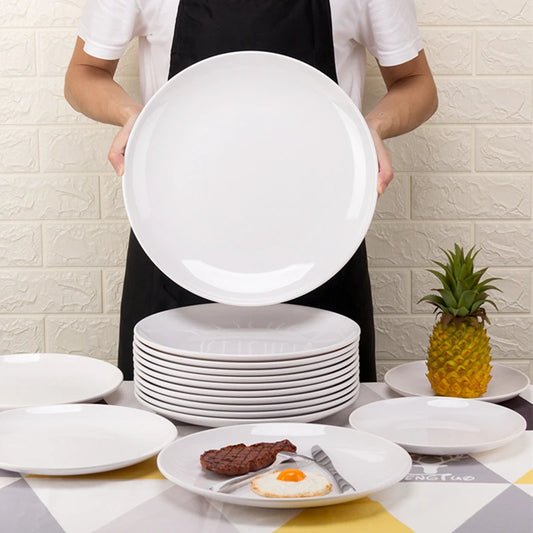 Assiette Ronde en Mélamine Blanche – 8 à 14 Pouces, Idéale pour Hôtels et Restaurants