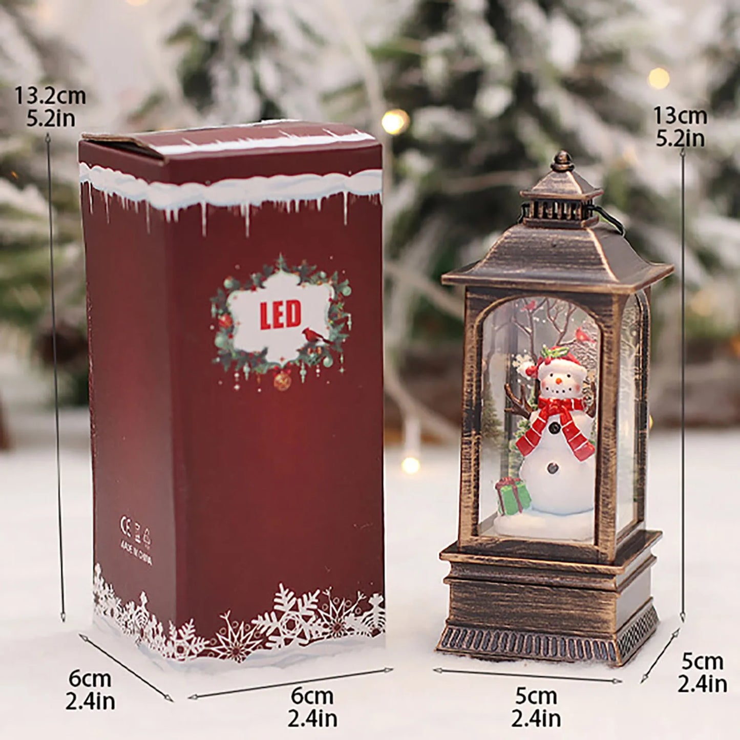 Décoration de Noël avec Lampe LED - Forme de Lampe à Huile avec Bonhomme de Neige