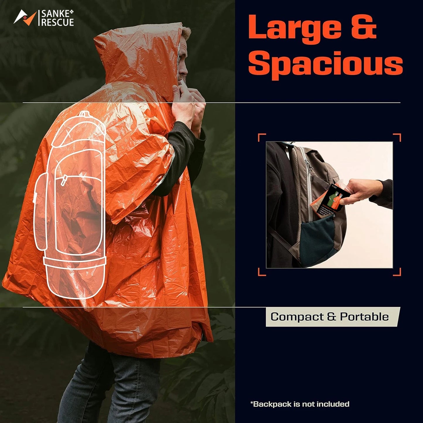 Poncho d’Urgence Imperméable – Film en Aluminium Jetable, Isolant Contre le Froid