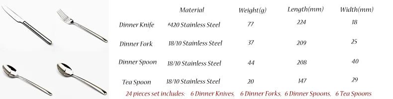 Cozy Zone Dinnerware Set Luxury Cutlery Steel Set Quality 24Pcs Tableware Knives Forks Dining Dinner Set Western Food Restaurant