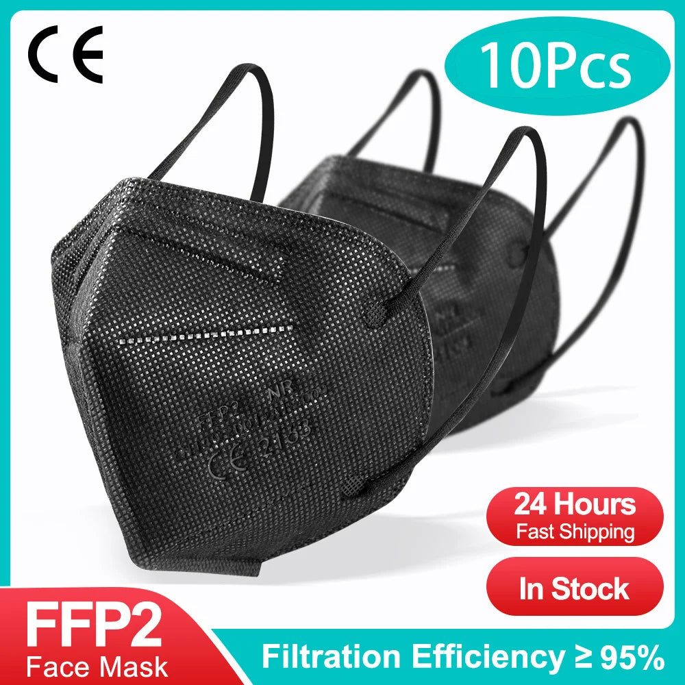 Masques FFP2 KN95 Certifiés CE – Noir (10 à 200 pièces)